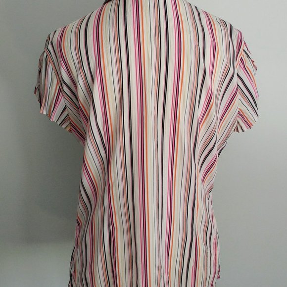 FRED DAVID multi colour pinstripe pointed collar shirt tulip sleeve stretch MED - Picture 6 of 8